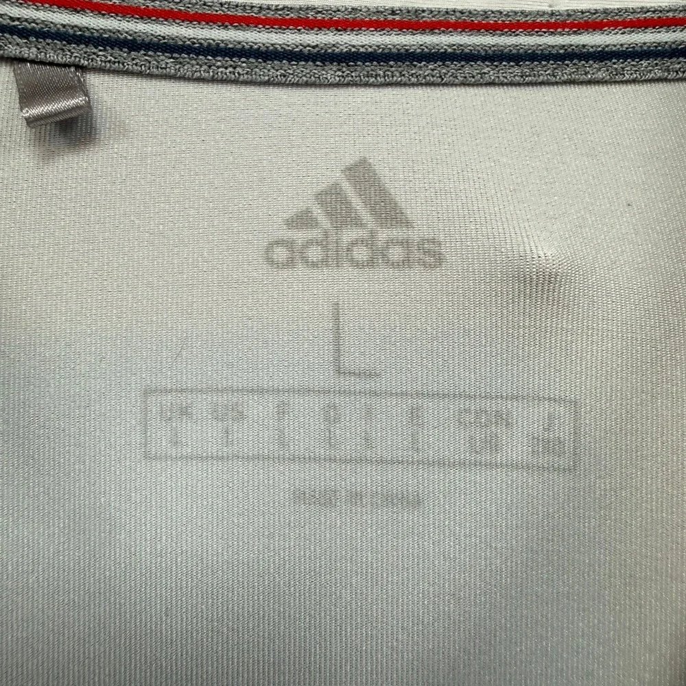Adidas Polo Shirt Mens Large White Striped‎ USA Logo Performance Golf Activewear
